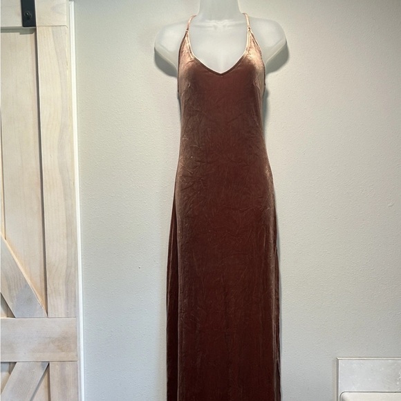 Forever 21 Womens Velvet Dress Small Orange Side Split Strappy Event Party - Picture 1 of 8
